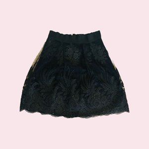 Black Paisley Lace A-Line Skirt with High Waisted Fit